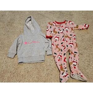 Champion Hoodie & Christmas Santa Reindeer‎ Fleece Pajama Set Size 12M